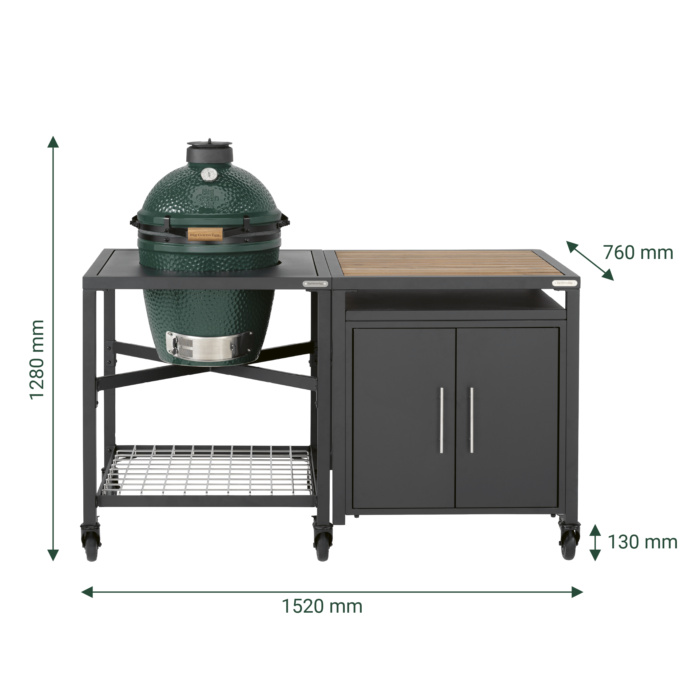 Pack Big Green Egg MEDIUM sur table modulaire et son meuble placard