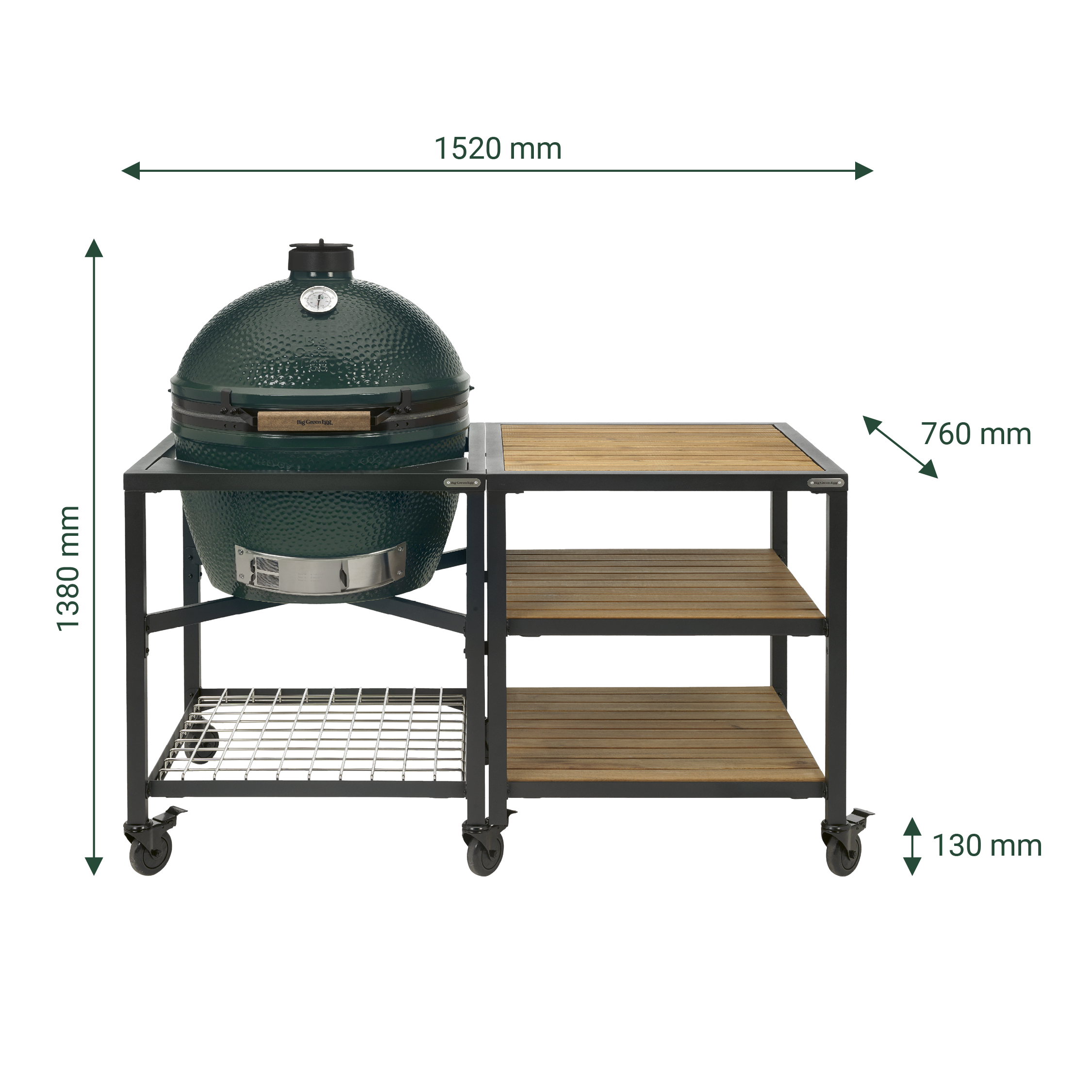 Pack Big Green Egg XL sur table modulaire et son meuble d'extension